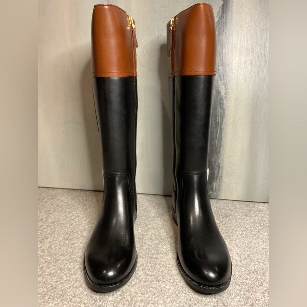 Lauren Ralph Lauren Berdie Leather Riding Boots – Black/Tan - Size 6 WIDE CALF - Picture 2 of 16